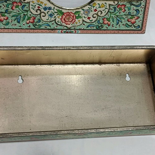 Vintage metal tissue box holder used