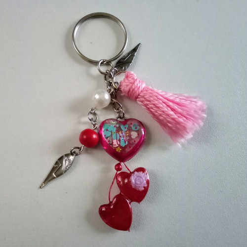 Handmade red and pink keychain pendant new with hearts