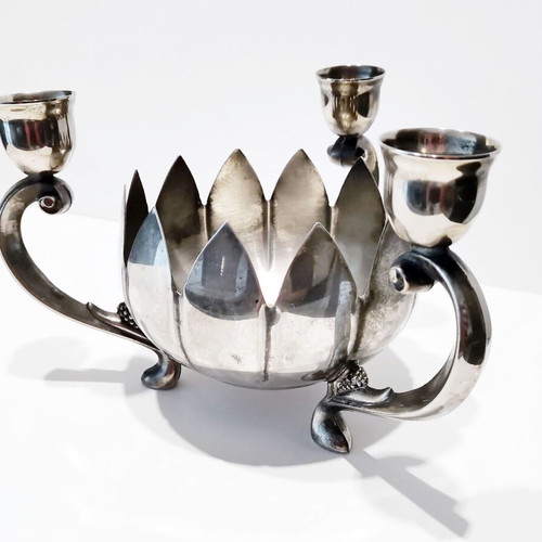 Vintage three-arm candle holder used, silver-plated