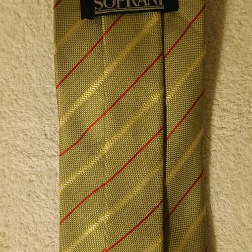 Luciano Soprani men's tie olive with red stripes like new