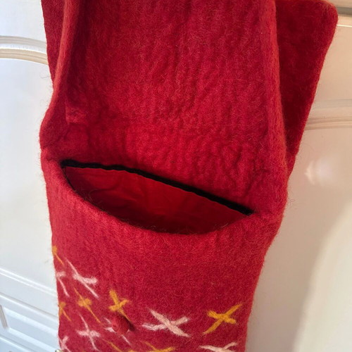 Handmade Crossbody Bag Used from Nepal Red Wool Felt