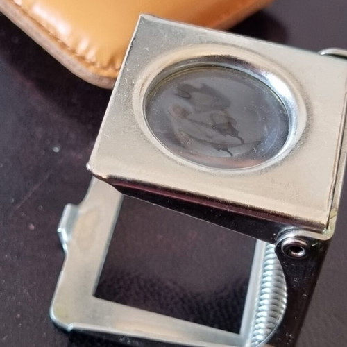 Vintage German folding loupe jeweler magnifying glass with case like new