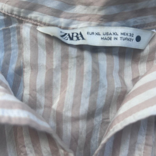 Zara Oversized Neutral Striped Button-Up Shirt Size XL Like New