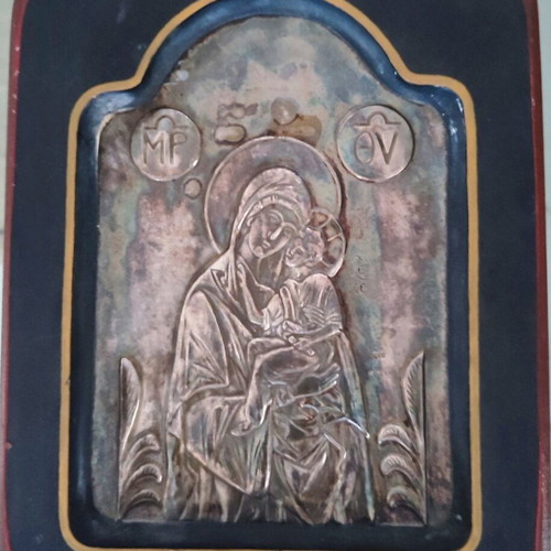 Silver icon of Virgin Mary with Christ like new