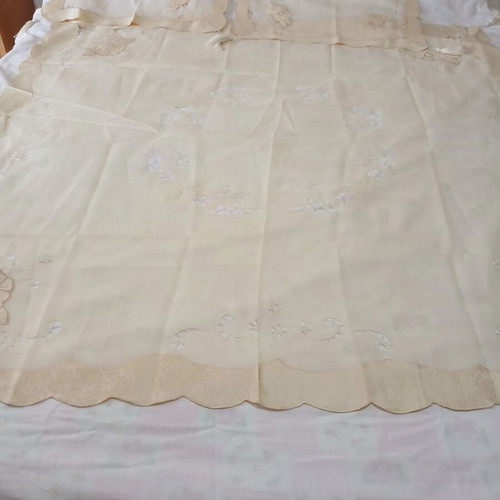 Set Kare 7 Pieces Champagne Organza New with Cutwork and Fringes