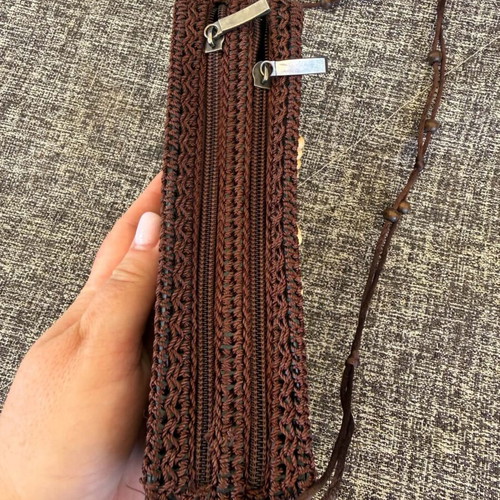 Handmade coconut shoulder bag, brown