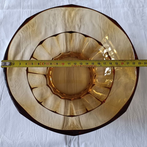 Art Déco vintage glass fruit salad set amber color like new, 11 pieces