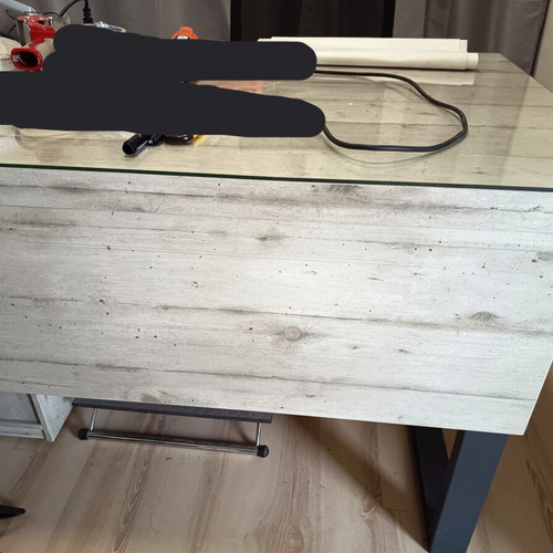 Desk with wheeled drawer unit 160x80cm glass protection like new