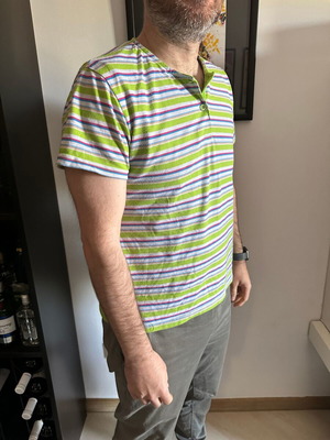 Striped T-shirt with buttons used, green/white, size M/L