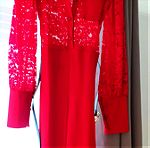  Δαντελένια ολόσωμη φόρμα σε κόκκινο χρώμα