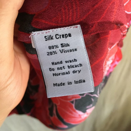 Peace Heart Joy silk crape top, size S, red floral