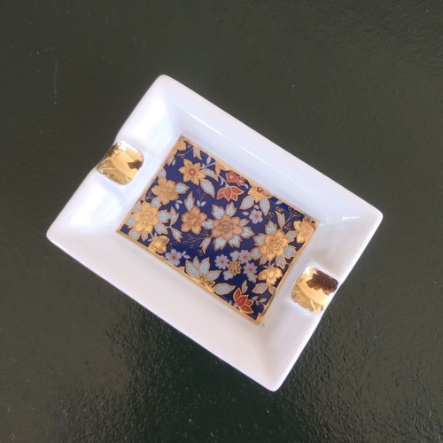 Porcelain ashtrays set of 2 with intricate blue and gold decoration