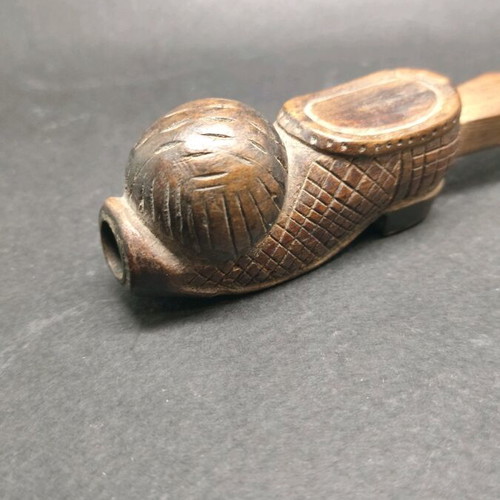 Wooden smoking pipe vintage used in tsarouchi shape