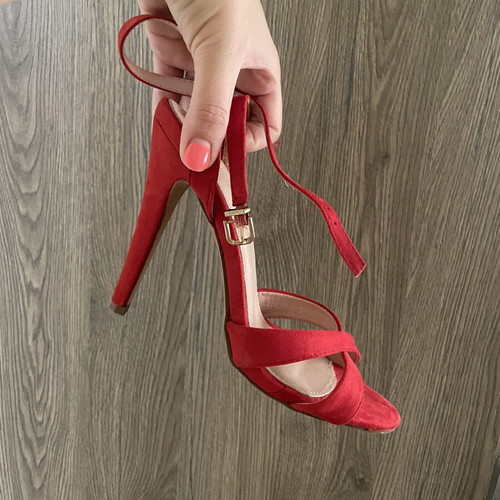 Red sandals used, size 37, platform style