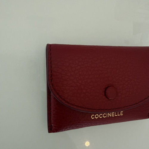 Coccinelle Metallic Soft Leather Card Holder, rich crimson red