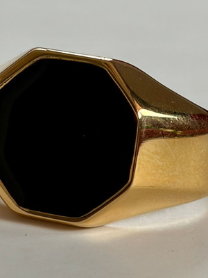 Black Enamel Octagon Signet Ring New, 316L Stainless Steel, US Size 12