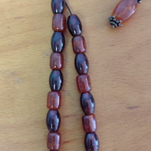 Worry Beads Baltic Pressed Amber Vintage used, silver details, 19 beads