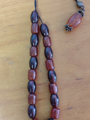 Worry Beads Baltic Pressed Amber Vintage used, silver details, 19 beads