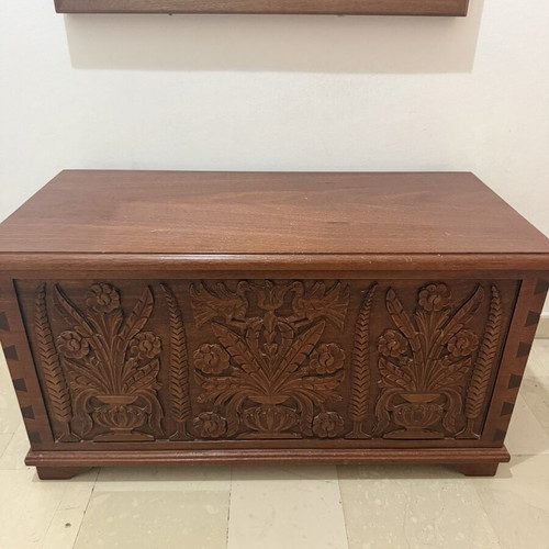 Handmade carved chest with mirror
