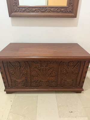Handmade carved chest with mirror