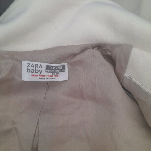 Zara baby white cream baby coat 12-18 months nearly new