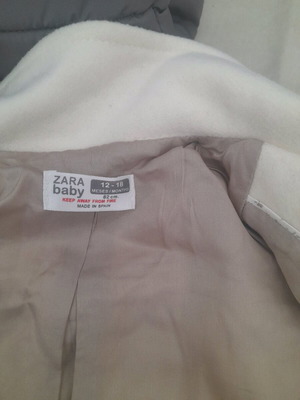 Zara baby white cream baby coat 12-18 months nearly new
