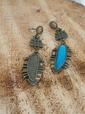 Brutalist handmade earrings dark oxidized silver patina