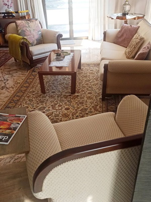 Neoclassical living room set used with three-seat sofa and armchairs