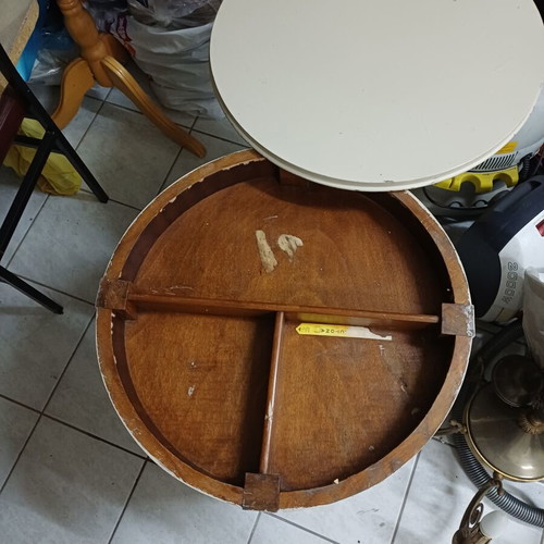 Wooden table used, carved, handmade with storage space