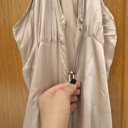 Mini satin women's formal dress silver like new with zipper and hood