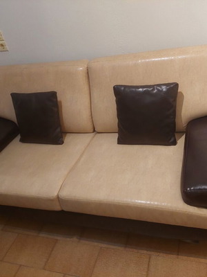 Sofa like new, genuine leather beige and brown with leather cushions