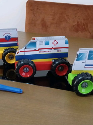 Assembly toy with screwdriver used, missing small blocks
