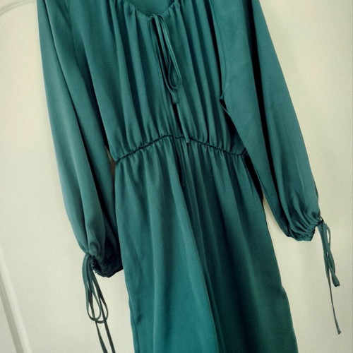 Zara women's satin jumpsuit green (emerald) size S like new