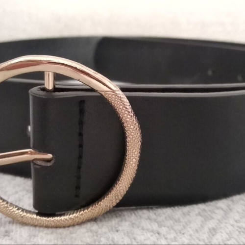 Women's black belt with gold buckle