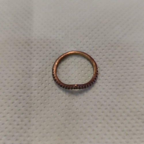 Pandora ring with pink 14K gold plating, used, missing 2 Swarovski