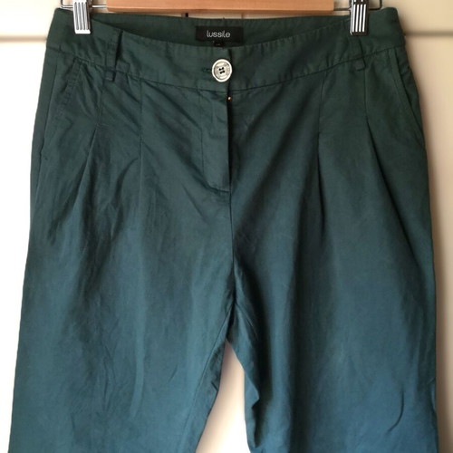 Lussile office pants, green gabardine fabric