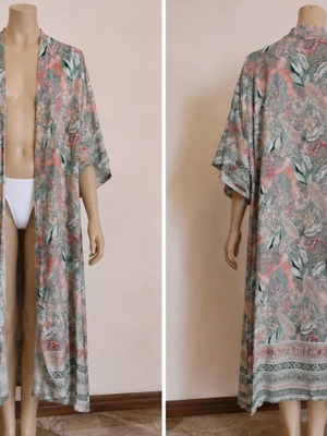 Maxi γυναικείο κιμονό καφτάνι με boho print, σαν καινούργιο, one size