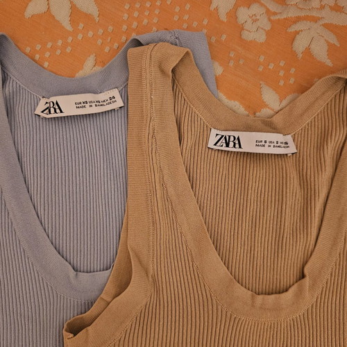 Zara ribbed tops size S like new, blue and beige