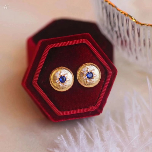 18K Gold Plated Stainless Steel Earrings with Blue Crystal Vintage Style