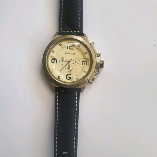 Softech 50mm watch with new battery and leather strap