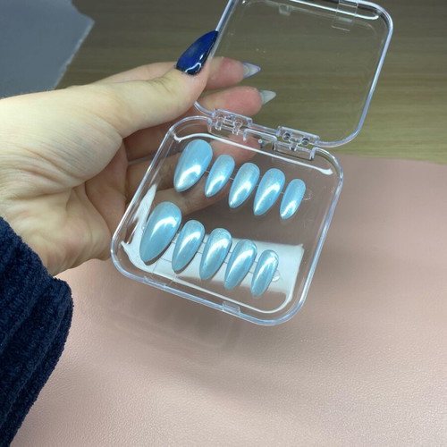 Handmade baby blue chrome press on nails with mini kit new, size S