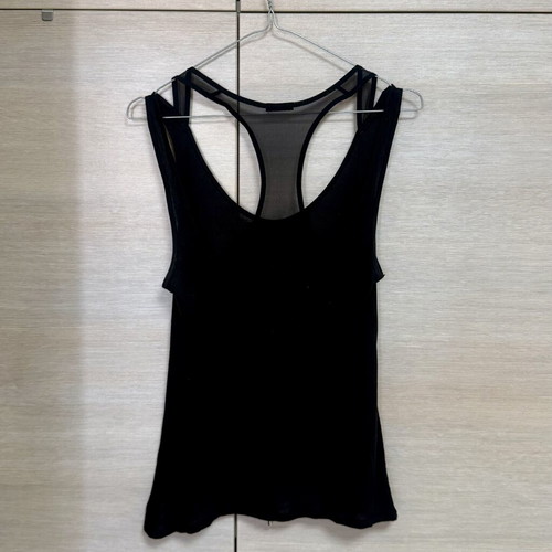 Oysho black cotton open back mesh tank top
