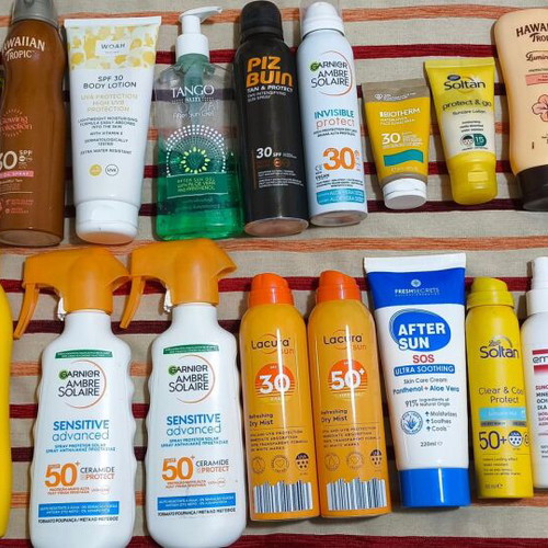 Sunscreens used, pack of 21 half full and half empty