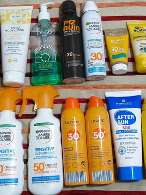 Sunscreens used, pack of 21 half full and half empty