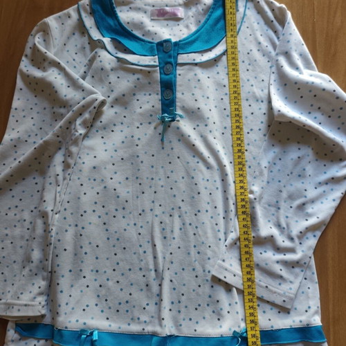 Women's pajama set used, turquoise and white, top and pants