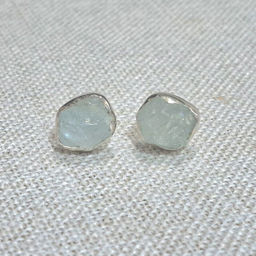 Silver Earrings 925 with Raw Aquamarine Stones Handmade