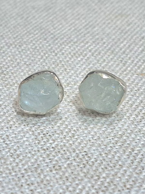 Silver Earrings 925 with Raw Aquamarine Stones Handmade