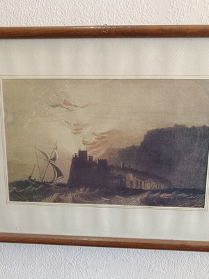 Classic decorative framed seascape print used, wood frame