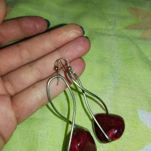 Handmade earrings with dark red stone like new