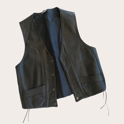 Men's black leather vest used, size L